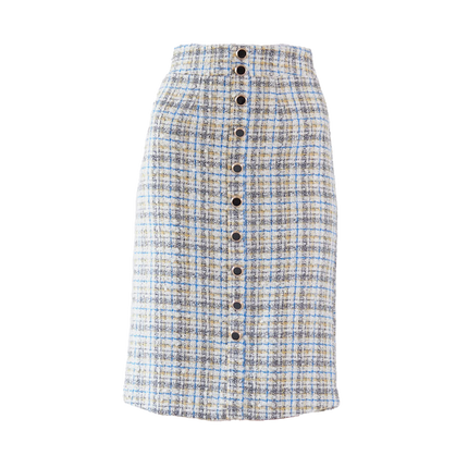 Luxe Plaid Tweed Pencil Skirt