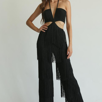 Elizabella - Multi-tiered Fringe Detailed Pants Jumpsuit