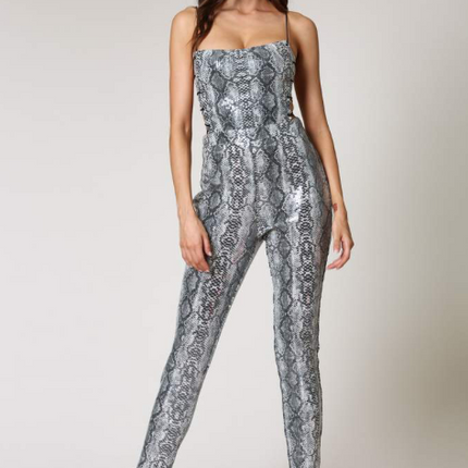 Anilda- Snakeskin Criss Cross Jumpsuit