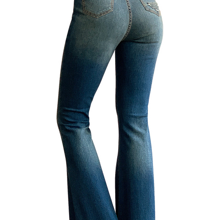 High Rise Ripped Raw Hemline Flare Jeans