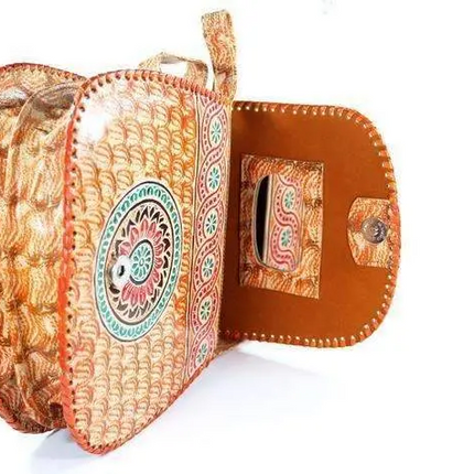 Fire Flower Leather Mandala Purse