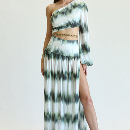 Coloma - One-shoulder Bishop Sleeve Dress
