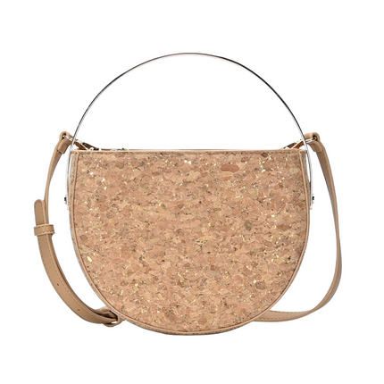 Cork and Metallic Satchel Crossbody Bag