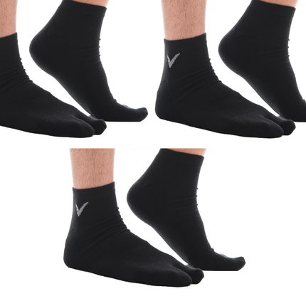 3 Pairs Athletic Black Solid V-Toe Flip Flop Tabi Big Toe Ankle Socks Comfortable Stylish For Men And Women