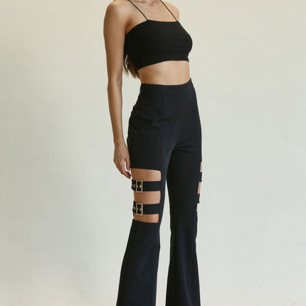 Lola- High Waisted Belted Bell Bottom Pants