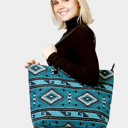 Striped Aztec Weekender Tote