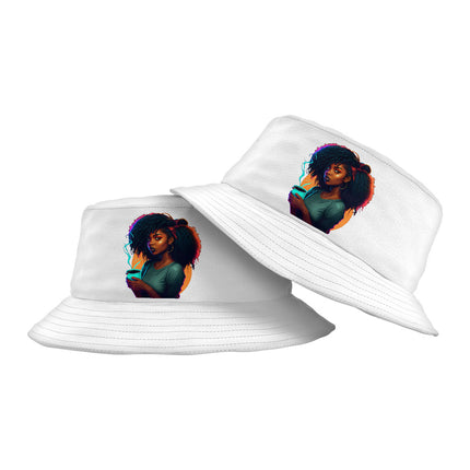 Cartoon Girl Power Bucket Hat - Themed Hat - Colorful Bucket Hat