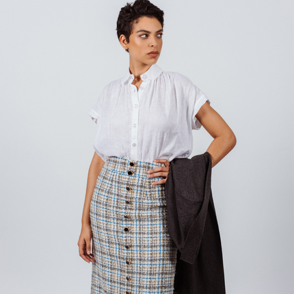 Luxe Plaid Tweed Pencil Skirt
