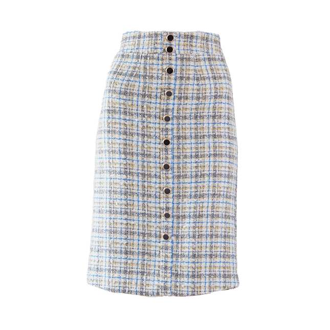 Luxe Plaid Tweed Pencil Skirt