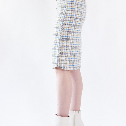 Luxe Plaid Tweed Pencil Skirt