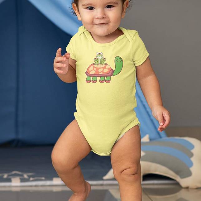 Frog On Turtle Happy Cute Art Bodysuit -Image by Shutterstock