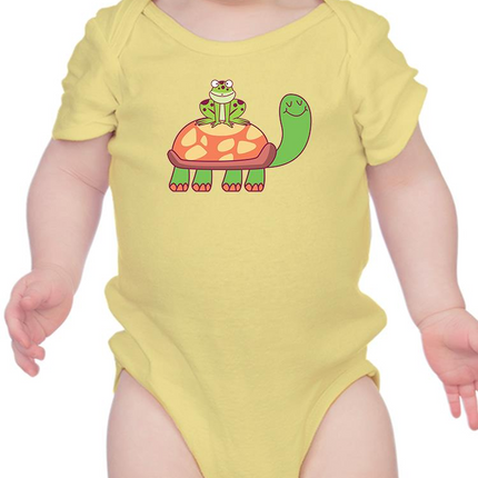 Frog On Turtle Happy Cute Art Bodysuit -Image by Shutterstock