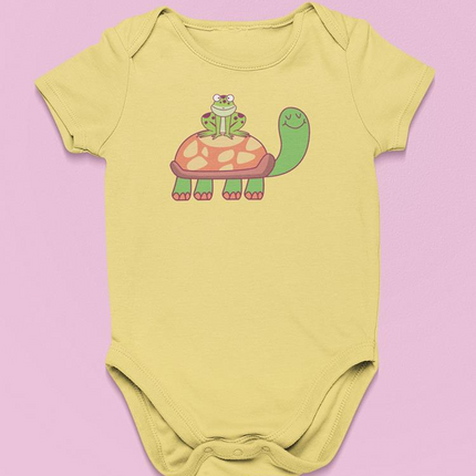 Frog On Turtle Happy Cute Art Bodysuit -Image by Shutterstock