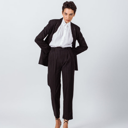 Black Pinstripes Suit Pants