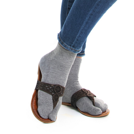 Thicker V-Toe Athletic or Casual Grey Flip-Flop Tabi Socks Cotton Blend Comfortable Stylish - Ankle Socks