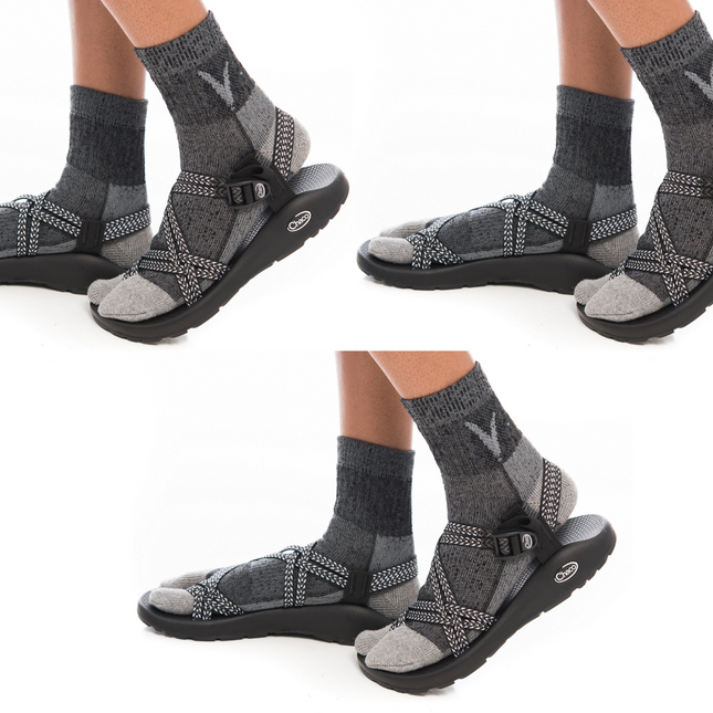 3 Pairs Charcoal Grey Wool Split Toe Tabi Socks For Hiking Or Casual
