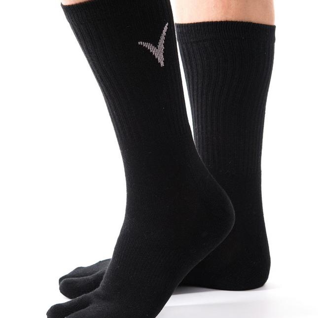 V-Toe Athletic Flip-Flop Tabi Big Toe Crew Socks - Black Solid