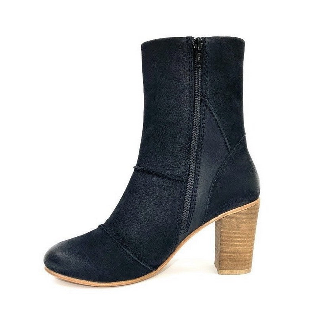Tess Black Stacked Heel Boot