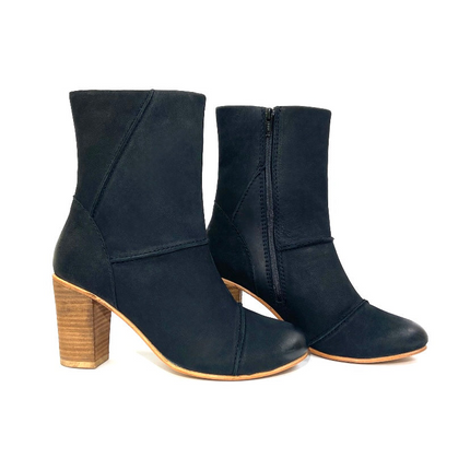 Tess Black Stacked Heel Boot