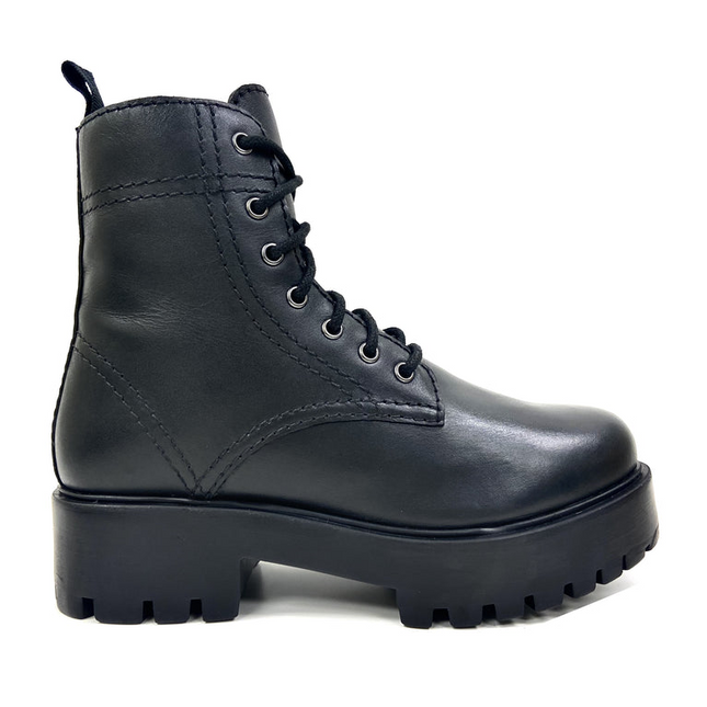 Alice Black Heeled Combat Boot