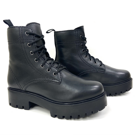 Alice Black Heeled Combat Boot