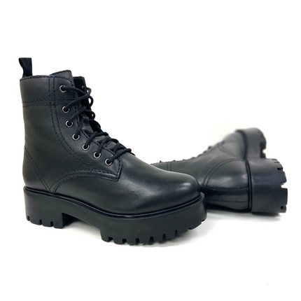 Alice Black Heeled Combat Boot