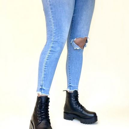 Alice Black Heeled Combat Boot