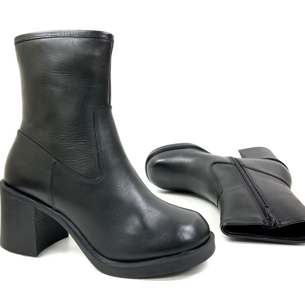 Lyla Black Square Block Heel Zip Boot