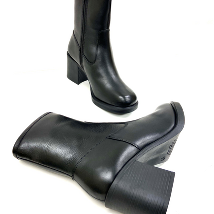 Lyla Black Square Block Heel Zip Boot