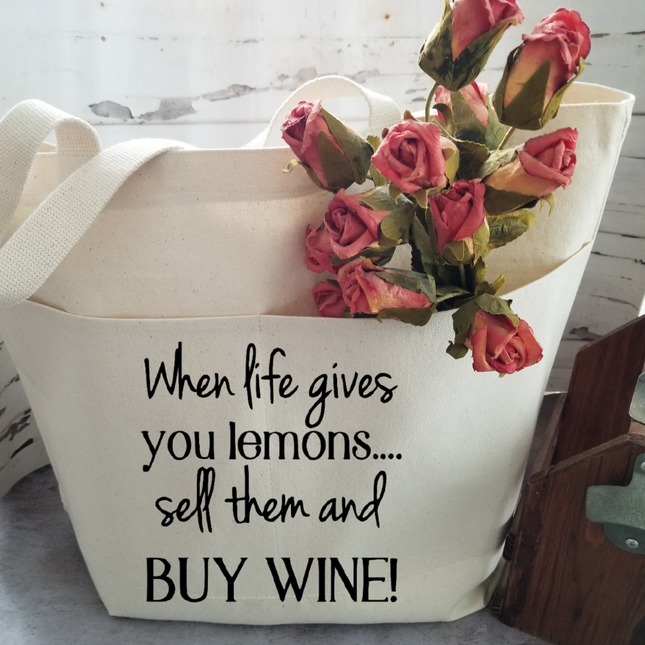 Sarcastic Wine Lovers Heavy Cotton Canvas Tote | Large Funny Tote Bag with Pockets | Reusable Bag for Shopping, Beach, Books, or Overnight