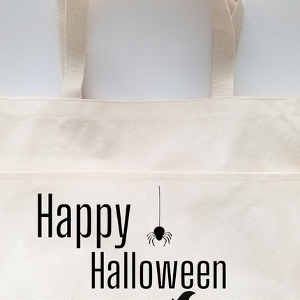 Halloween Heavy Cotton Canvas Tote | Large Funny Halloween Tote Bag with Pockets | Reusable Bag for Shopping, Beach or Overnight