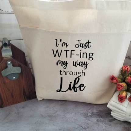 Humorous Heavy Cotton Canvas Tote | Large Funny Tote Bag with Pockets | Reusable Bag for Shopping, Beach, Books, or Overnight