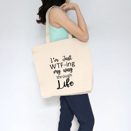 Humorous Heavy Cotton Canvas Tote | Large Funny Tote Bag with Pockets | Reusable Bag for Shopping, Beach, Books, or Overnight