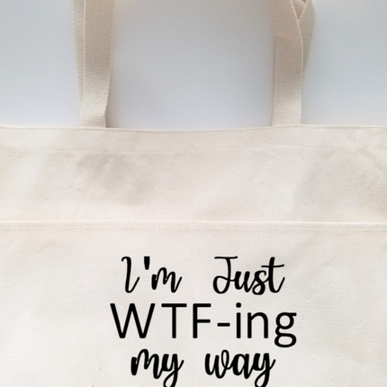 Humorous Heavy Cotton Canvas Tote | Large Funny Tote Bag with Pockets | Reusable Bag for Shopping, Beach, Books, or Overnight