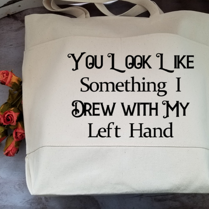 Heavy Cotton Canvas Tote | Large Funny Tote Bag with Pockets | Reusable Bag for Shopping, Beach or Overnight