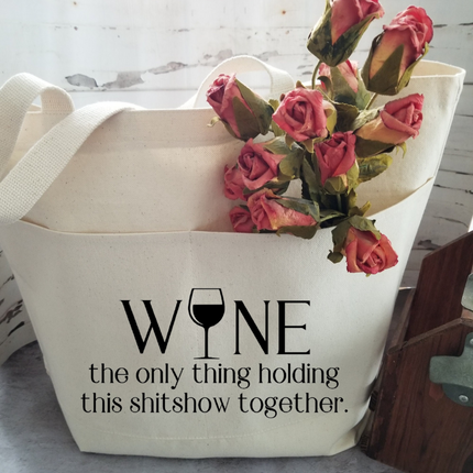 Wine Lovers Heavy Cotton Canvas Tote | Large Funny Tote Bag with Pockets | Reusable Bag for Shopping, Beach or Overnight