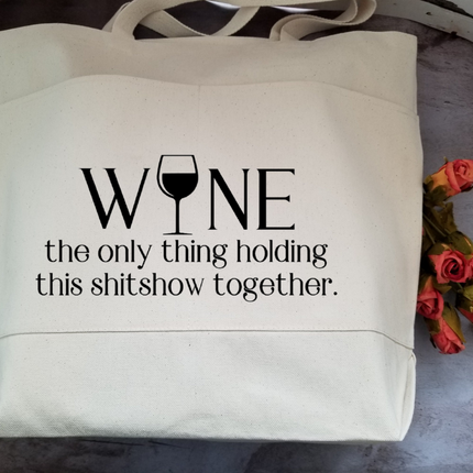 Wine Lovers Heavy Cotton Canvas Tote | Large Funny Tote Bag with Pockets | Reusable Bag for Shopping, Beach or Overnight