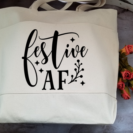 Christmas Tote Bag, Funny Tote Bag, Cotton Canvas Tote, Reusable Grocery Bag, Tote Bag with Pockets, Farmers Market Bag, Funny Shopping Bag