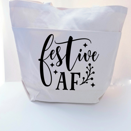Christmas Tote Bag, Funny Tote Bag, Cotton Canvas Tote, Reusable Grocery Bag, Tote Bag with Pockets, Farmers Market Bag, Funny Shopping Bag