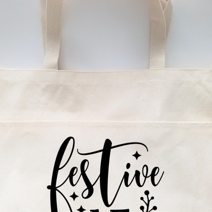 Christmas Tote Bag, Funny Tote Bag, Cotton Canvas Tote, Reusable Grocery Bag, Tote Bag with Pockets, Farmers Market Bag, Funny Shopping Bag