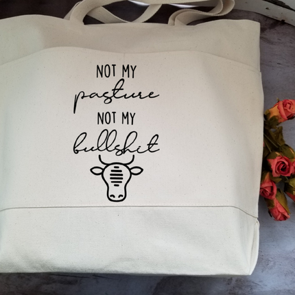 Farmhouse Heavy Cotton Canvas Tote | Large Funny Tote Bag with Pockets | Reusable Bag for Shopping, Beach. Books, or Overnight