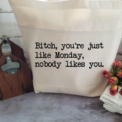 Heavy Cotton Canvas Tote | Large Funny Tote Bag with Pockets | Reusable Bag for Shopping, Beach. Books, or Overnight