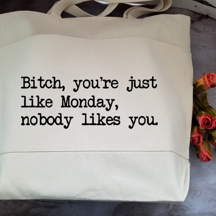 Heavy Cotton Canvas Tote | Large Funny Tote Bag with Pockets | Reusable Bag for Shopping, Beach. Books, or Overnight