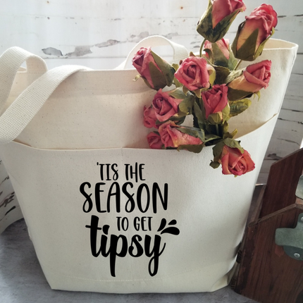 Christmas Tote Bag, Funny Tote Bag, Cotton Canvas Tote, Reusable Grocery Bag, Tote Bag with Pockets, Farmers Market Bag, Funny Shopping Bag