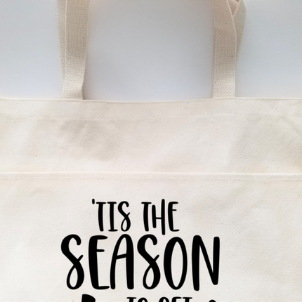 Christmas Tote Bag, Funny Tote Bag, Cotton Canvas Tote, Reusable Grocery Bag, Tote Bag with Pockets, Farmers Market Bag, Funny Shopping Bag