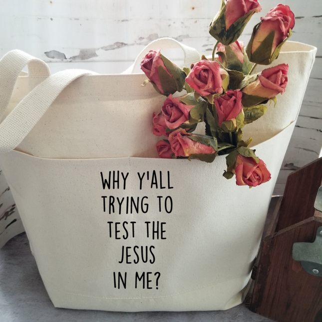 Humorous Heavy Cotton Canvas Tote | Large Funny Tote Bag with Pockets | Reusable Bag for Shopping, Beach, Books, or Overnight