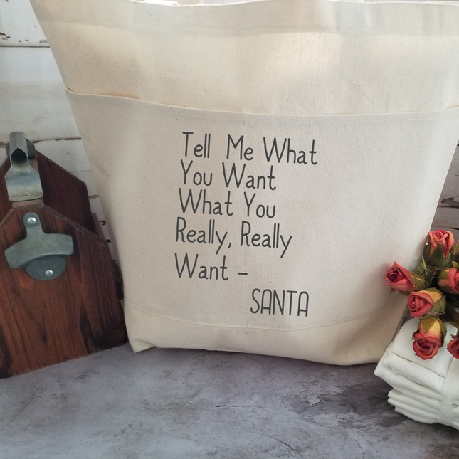 Christmas Tote Bag, Funny Tote Bag, Cotton Canvas Tote, Reusable Grocery Bag, Tote Bag with Pockets, Farmers Market Bag, Funny Shopping Bag