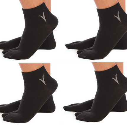 4 Pairs - V-Toe Flip Flop Tabi Big Toe Socks - Black Casual Ankle Split Toe Socks
