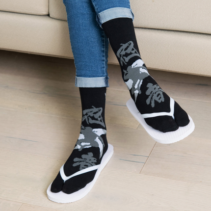 3 Pairs - V-Toe Split Toe Socks Big Toe Tabi Black Ninja, Pink Ninja and Sushi Crew