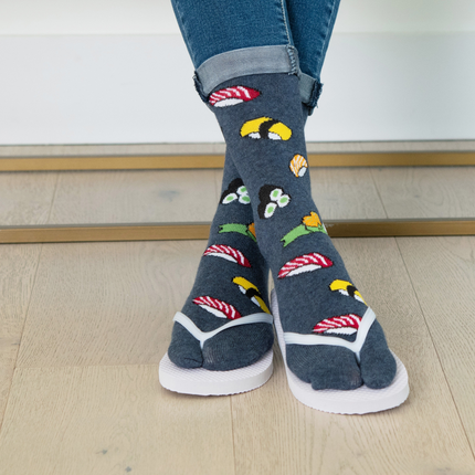 3 Pairs - V-Toe Split Toe Socks Big Toe Tabi Black Ninja, Pink Ninja and Sushi Crew